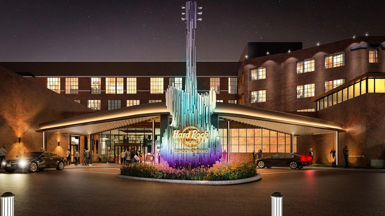 Rendering of the exterior to Hard Rock Hotel London, Ontario